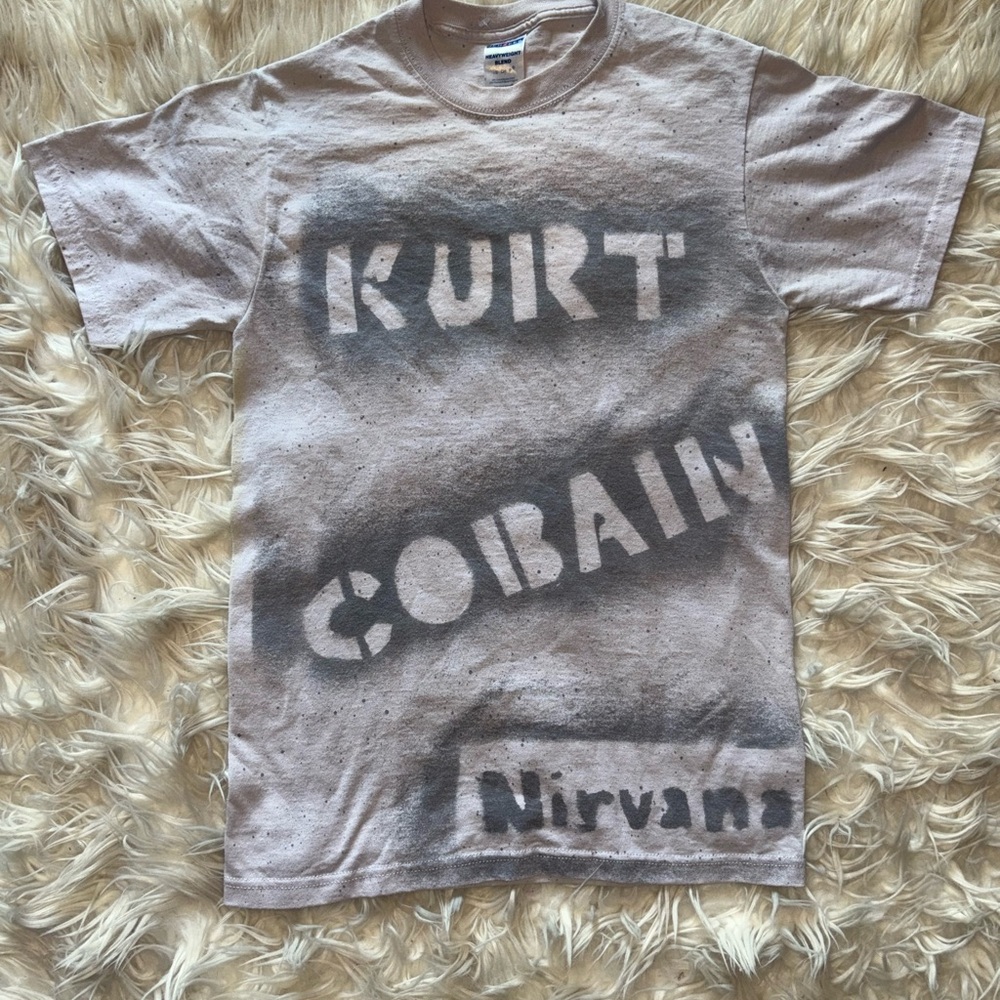 Kurt Cobain Nirvana Stencil Tee - Bleached Gray/Black